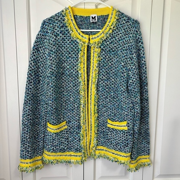 Missoni Tweed Fringe Blue Jacket Cardigan Sweater Size 48 Large 12 - Picture 3 of 15